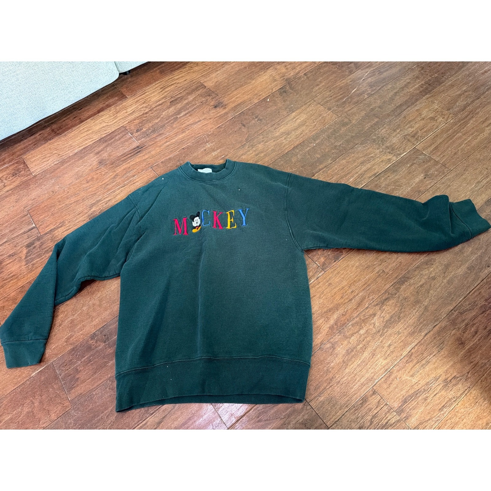 Vintage Mickey  Co Disney Sweatshirt Green Embroidered 90s Made In Usa Large